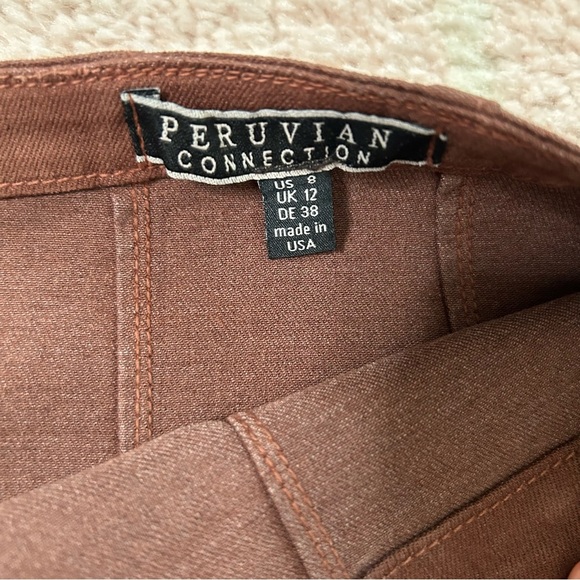 Peruvian Connection Brown Denim Pencil Skirt Knee-Length SZ 8 Fall Cotton Blend - Picture 3 of 13